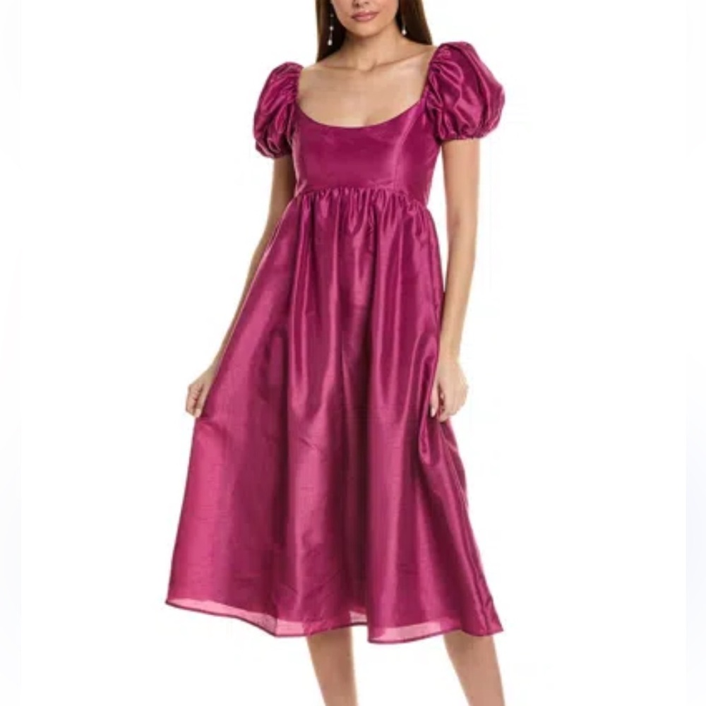 Hutch Magenta Puff-Sleeve Midi Dress